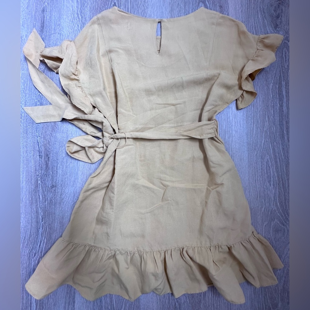 ASTR the label|Mini Ruffle Wrap Dress|Linen Blend|Mustard Yellow|SZ S - Picture 6 of 7